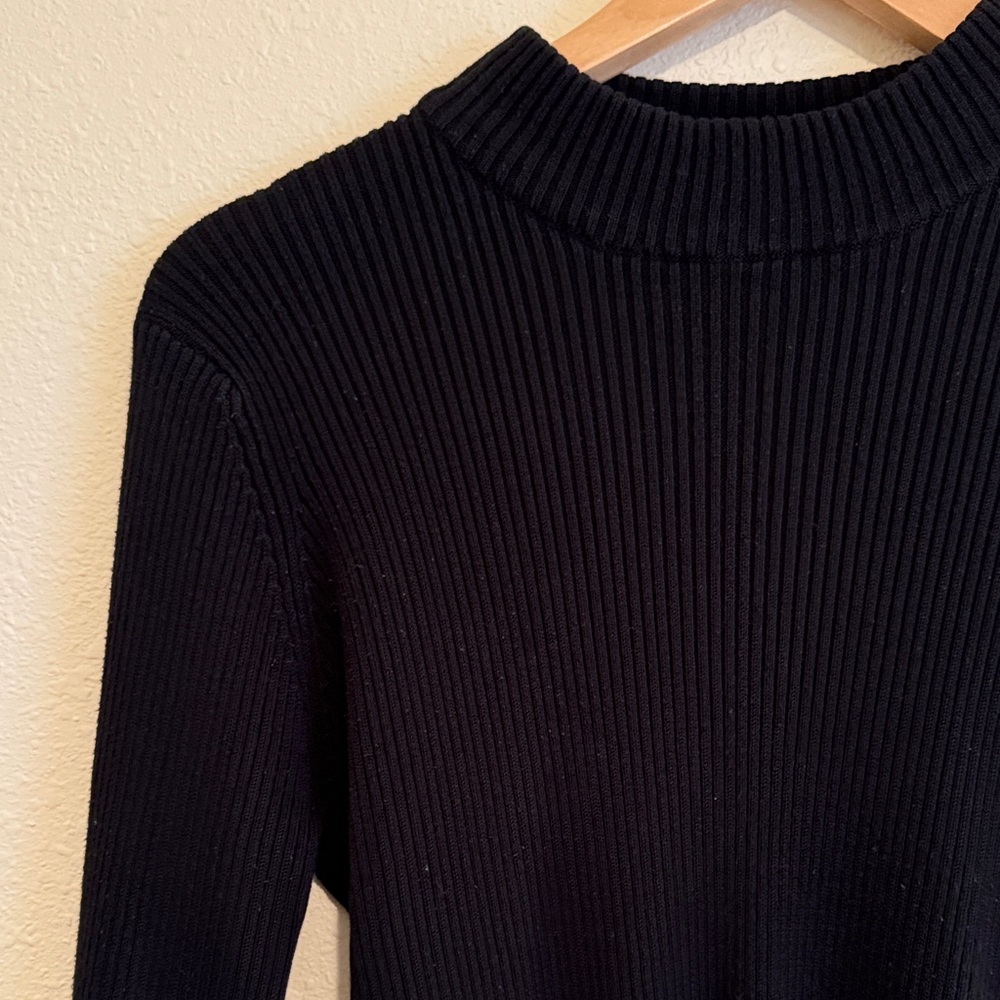 Black Ribbed Mock Neck Sweater Top - Picture 2 of 7
